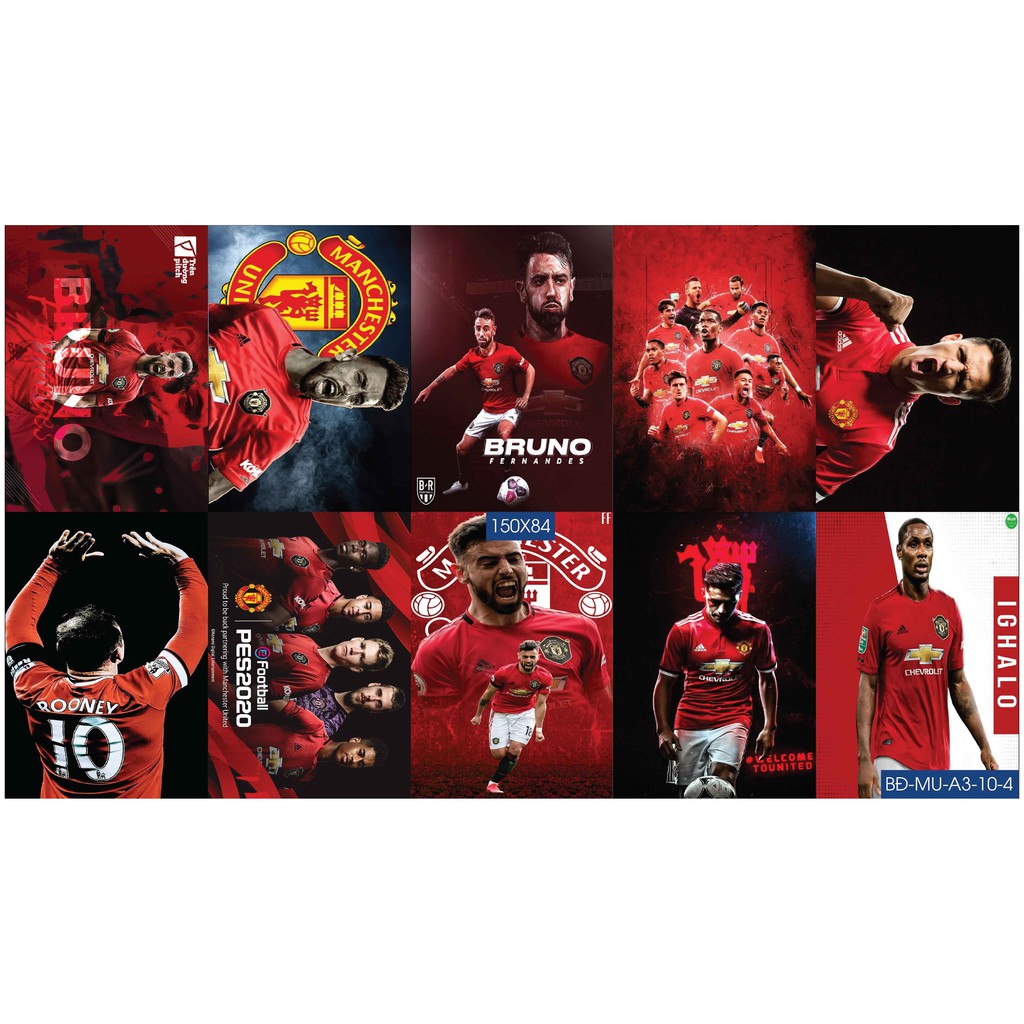 Combo Set 10 tờ decal dán tường chống thấm cầu thủ pogba rooney de gea của MU