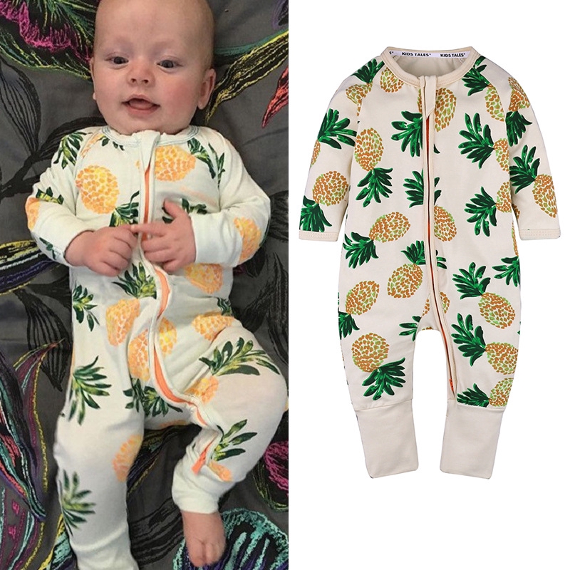 Áo ngủ liền quần MANVIN BABY bằng cotton có khóa kéo cho bé