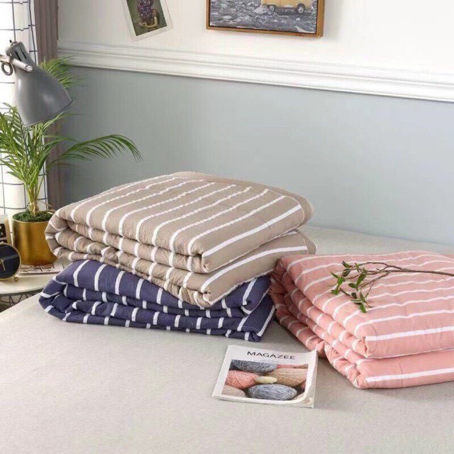 Chăn Mùa Hè, Chăn Cotton Đũi Kẻ Muji Nhật Bản Siêu Mềm, Thoáng Mát, Mẫu Mới Dành Cho Mùa Hè