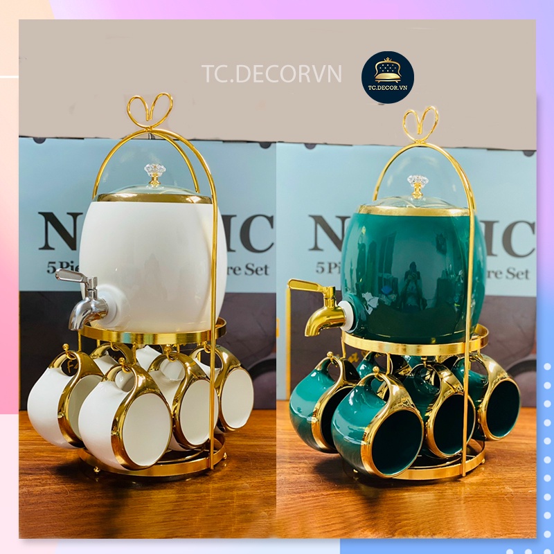 Set 6 Cốc + Bình Sứ 🌸 Tặng Kèm Kệ Mạ Vàng 🌸 Sang Trọng Tinh Tế