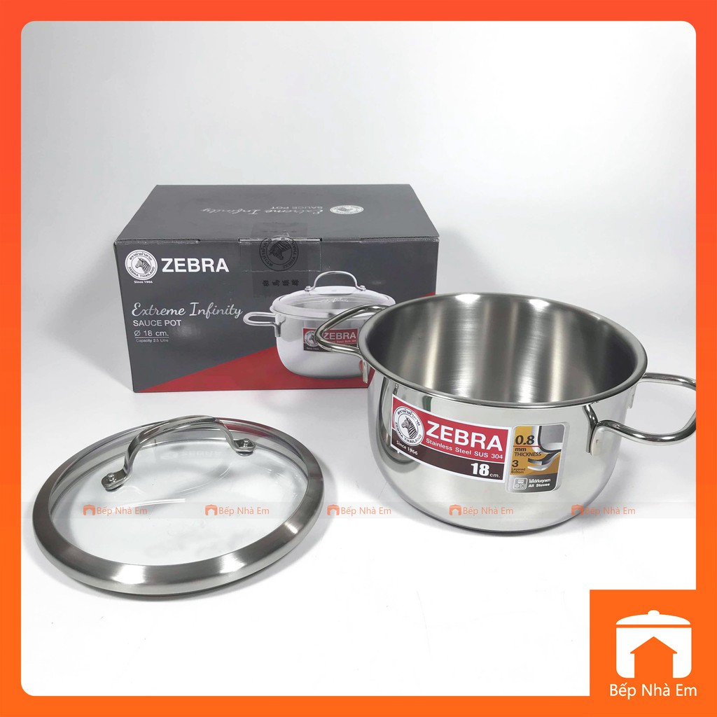 Nồi ZEBRA 3 Đáy Extreme Infinity 18cm 2.5L Nắp Kính (Inox 304) - 162295. Nhập Khẩu Thái Lan