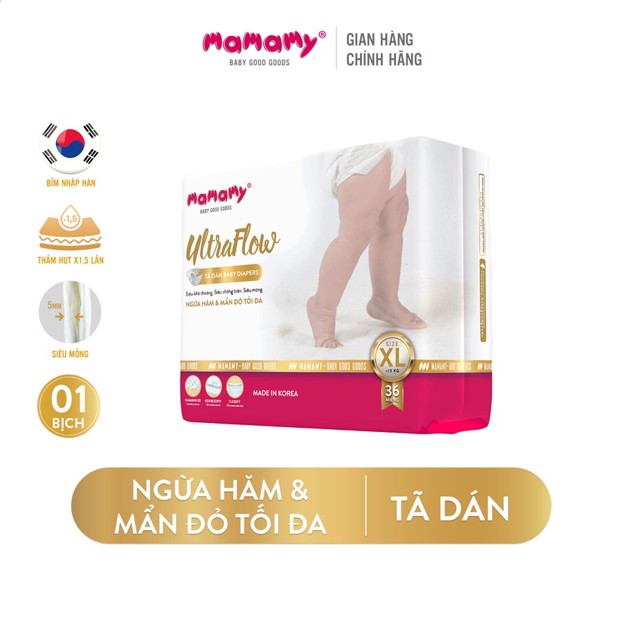 Tã dán ngừa hăm và mẩn đỏ tối đa Mamamy Nhập khẩu Hàn Quốc siêu mỏng, siêu thấm hút size S54/M46/L42/XL72