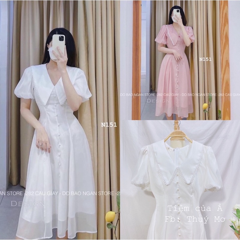 Váy voan thiết kế dáng dài xoè tiểu thư cổ vạt_Tiệm của Ả
