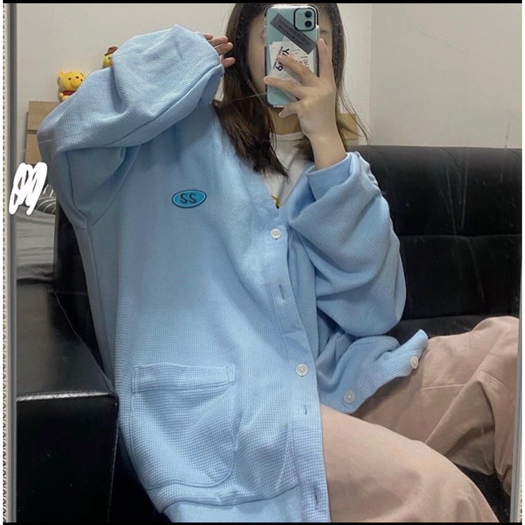 Khoác Nỉ Cảdigan xanh ulzang phong cách Vintage Ulzang | BigBuy360 - bigbuy360.vn