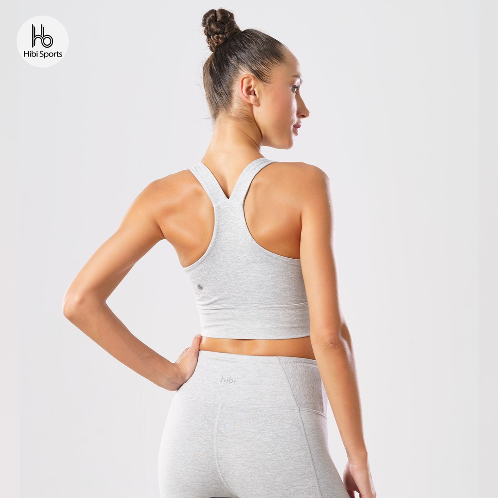 Set đồ tập yoga Hibi Sports H136, áo croptop ba lỗ 2 dây cổ tim, quần lưng cao, kèm mút nâng ngực