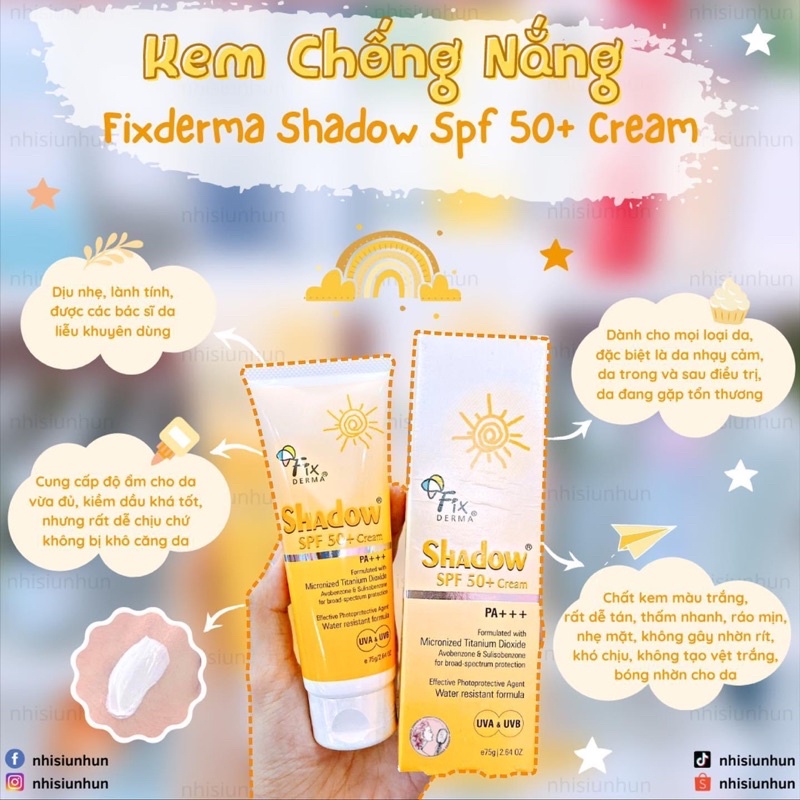 Kem chống nắng Fixderma Shadow SPF 50+ Cream và SPF 30+ Gel