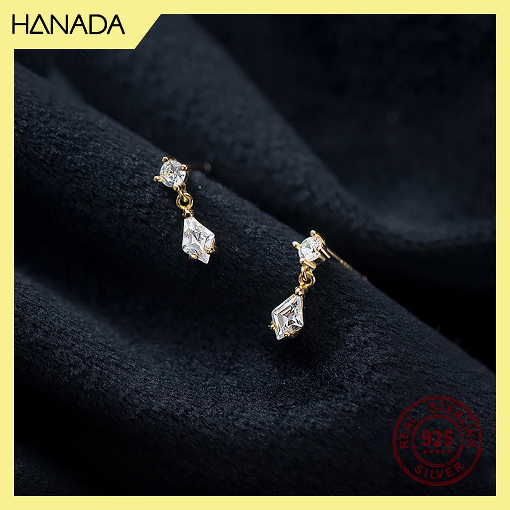 Bông Tai Bạc 925 Hanada 0654 Đá Thoi Treo D11