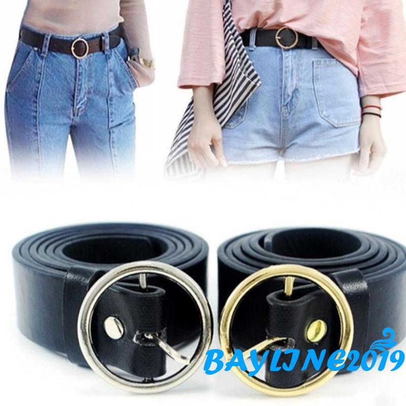 Thắt lưng da khóa tròn màu trơn thời trang cho nữ