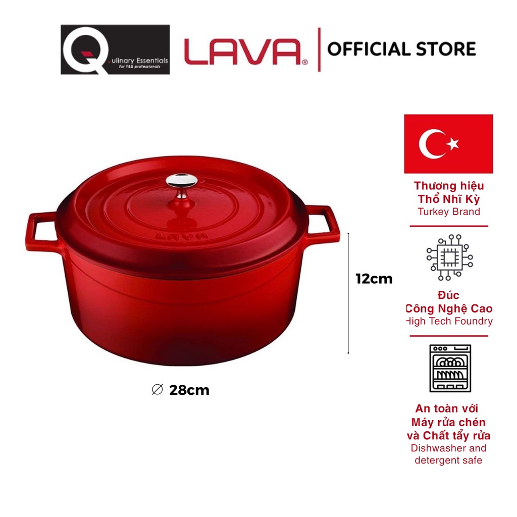 Nồi Gang Lava Trendy Round Casserole Đường Kính 28cm, 6.7L