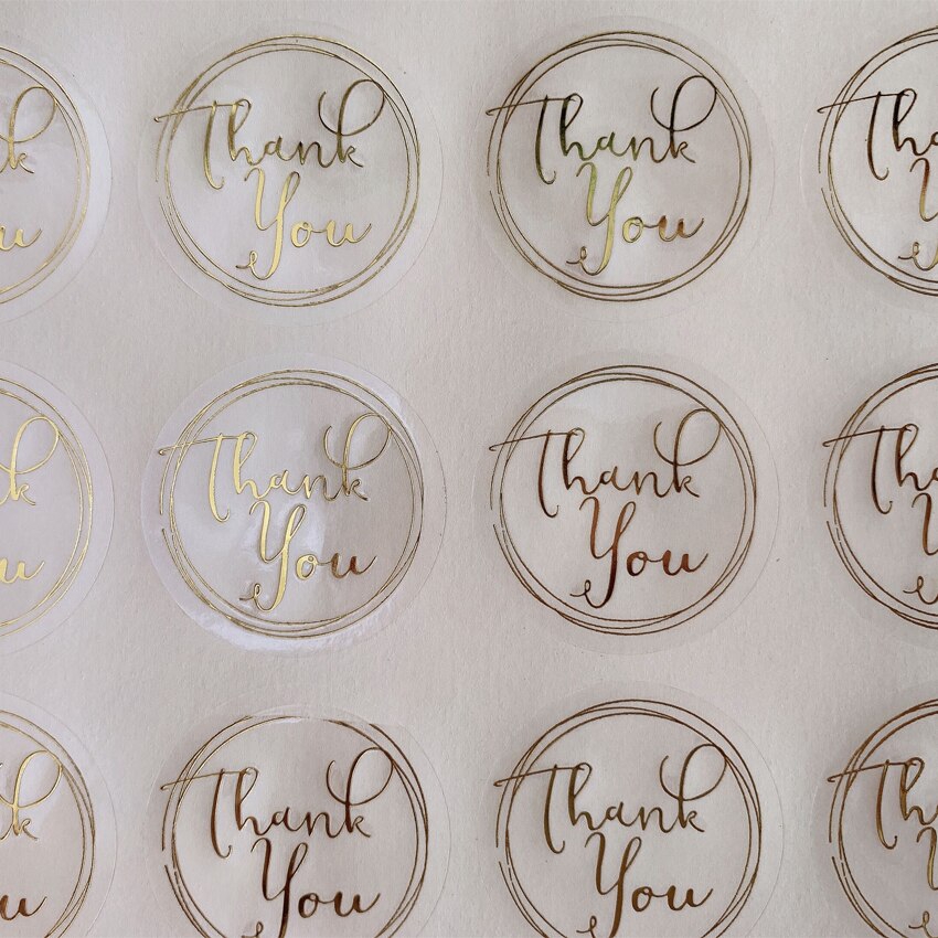 Set 10 Tấm / 120 Miếng Dán Tròn Bằng Đồng Trong Suốt In Chữ thank you Trang Trí Sổ Tay