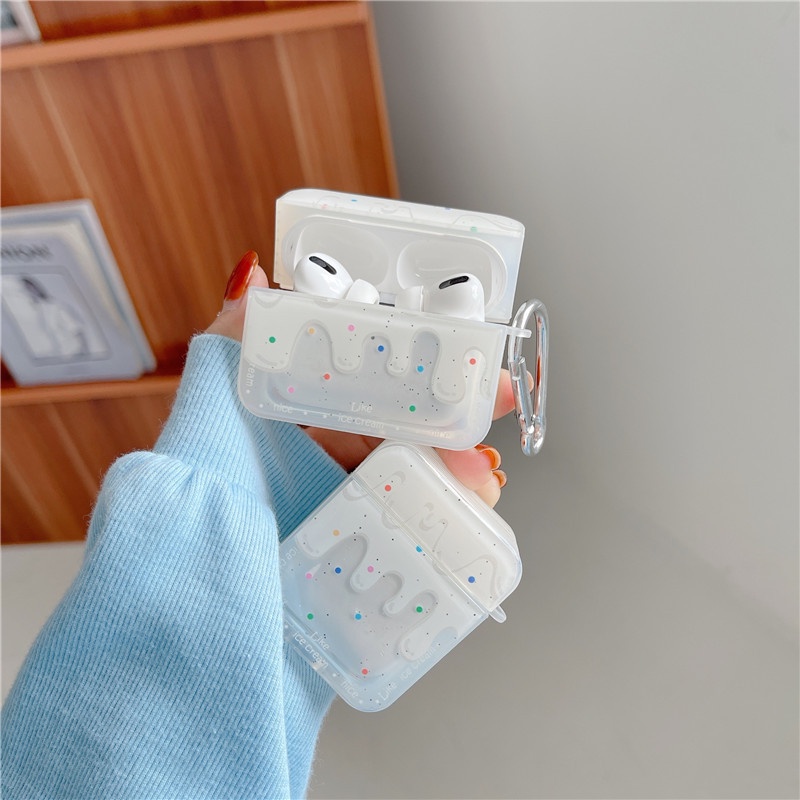 Case airpod 3 vỏ airpod 1 2 Pro Hình Ice Cream Kem Trắng - MON STORE