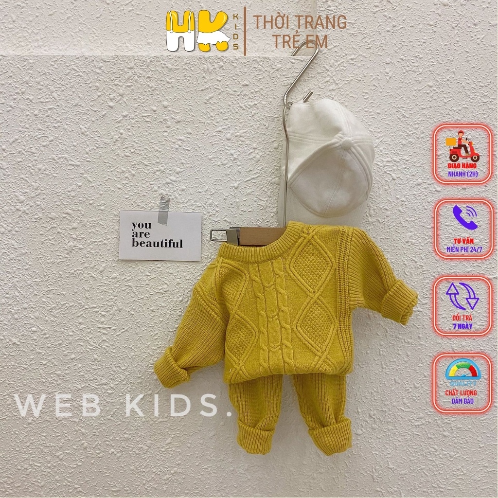 Bộ len cho bé từ 0-3 tuổi, chất len cao cấp mềm mịn, họa tiết gân nổi bật - HK KIDS (mã 0190)