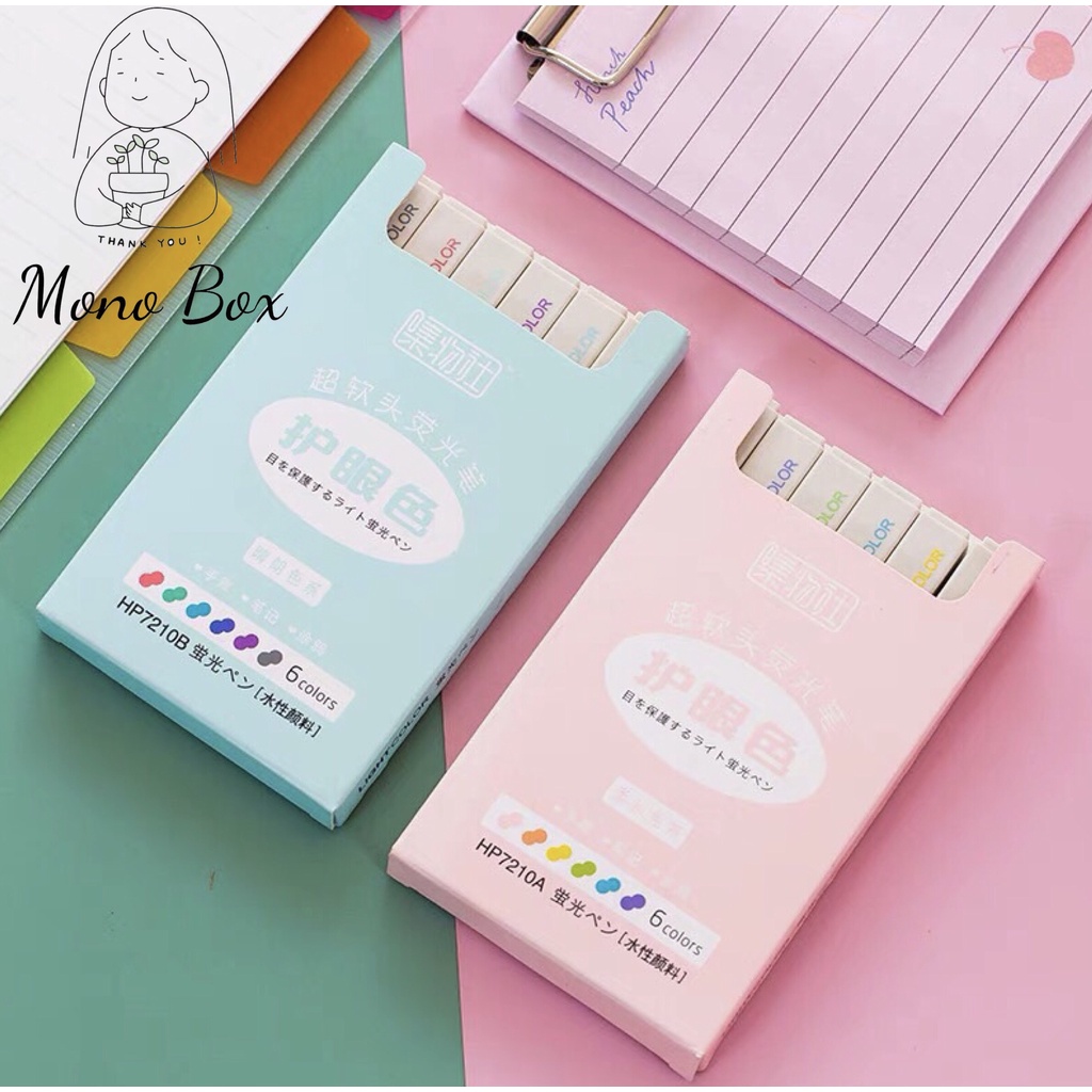 Bộ bút Highlight 6 cây bút dạ đánh dấu nhiều màu tiện dụng Mono_box B2