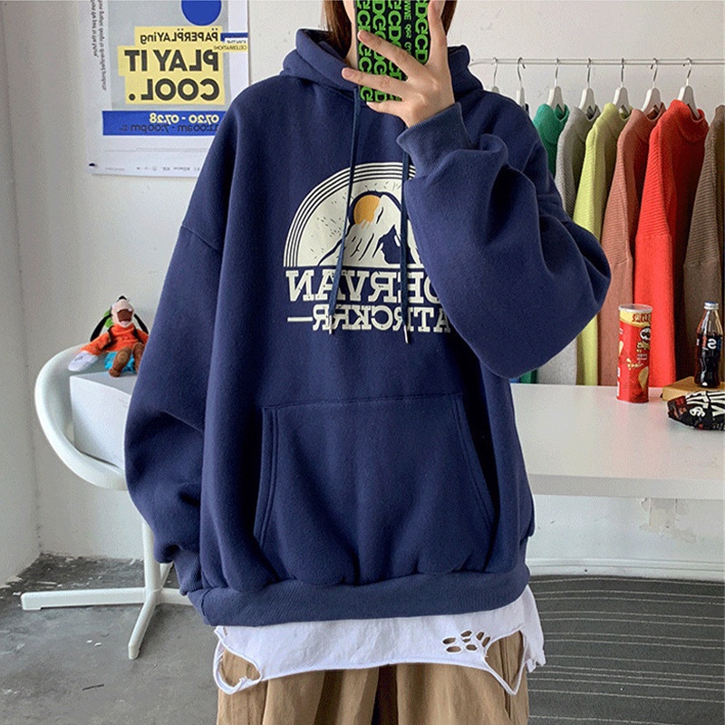 Apricity Áo sweater Có Mũ Trùm In Họa Tiết Kiểu retro Hàn Quốc Cá Tính Cho Nam