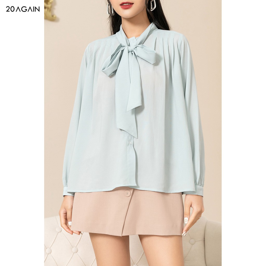 Áo sơ mi nữ dài tay nơ cổ 92WEAR,thiết kế công sở thanh lịch,vải voan cao cấp ASA1212