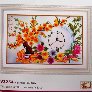Tranh thêu chữ thập đồng hồ Cây mai LV3254