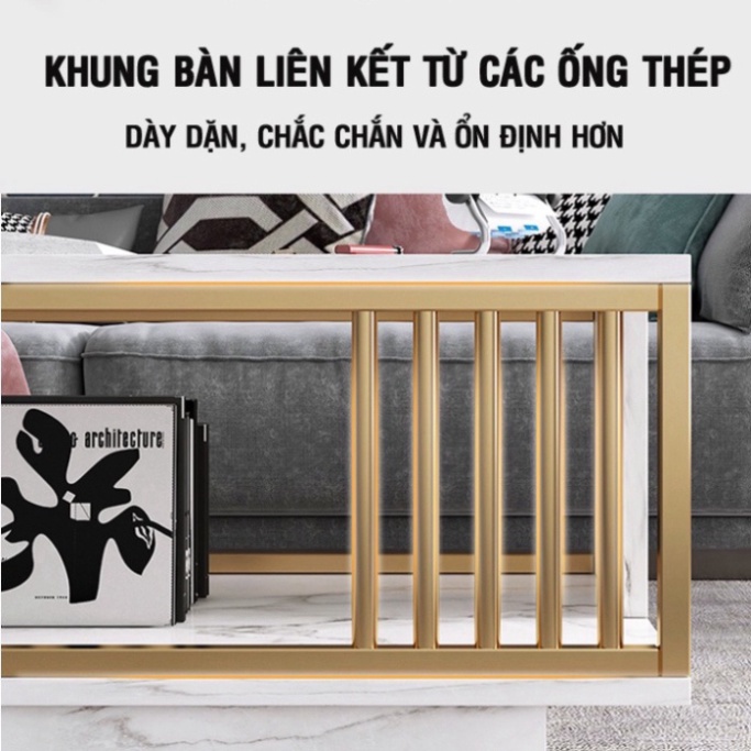 Bàn trà sopha phòng khách chữ nhật, bàn trà sofa hoa văn đá cẩm thạch, kích thước 100*50*40