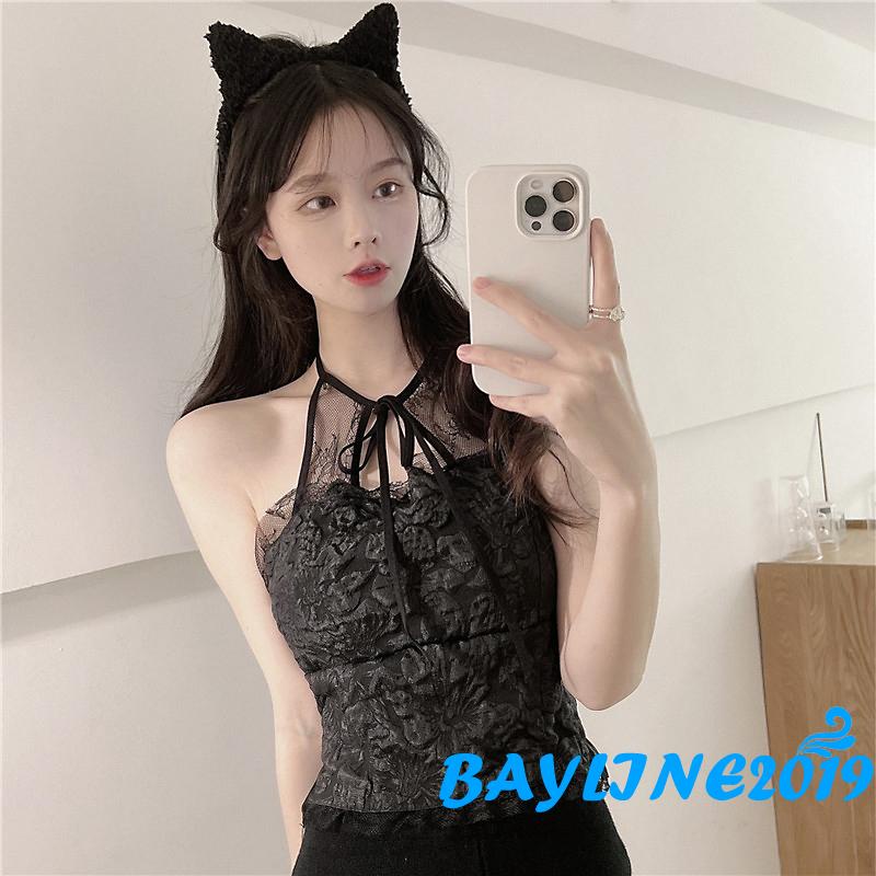 Áo croptop hai dây phối ren màu sắc thời trang quyến rũ dành cho nữ