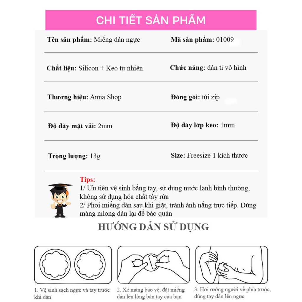 6 Miếng dán ngực, dán ti vải cao cấp, dùng nhiều lần, nhỏ gọn, tiện lợi, thay áo ngực  Anna Shop