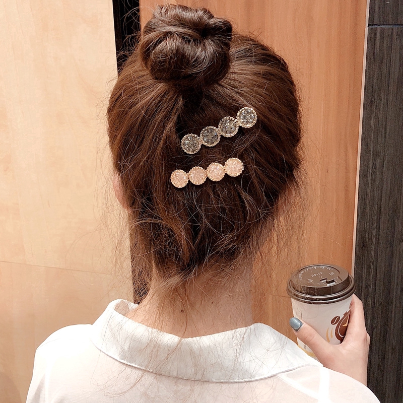 Kẹp Tóc Mặt Tròn Đính Đá Lấp Lánh Phong Cách Hàn Quốc Cho Nữ