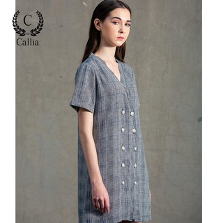 [Mã FASHIONMALLT4 giảm 15% đơn 150k] Đầm suông nữ Callia Vestie tay ngắn họa tiết caro (Xám)