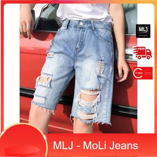 Quần jean ngố / lửng BIG SIZE lưng cao, rách kiểu, phối loang màu phom RỘNG đẹp thời trang hot trend 3251