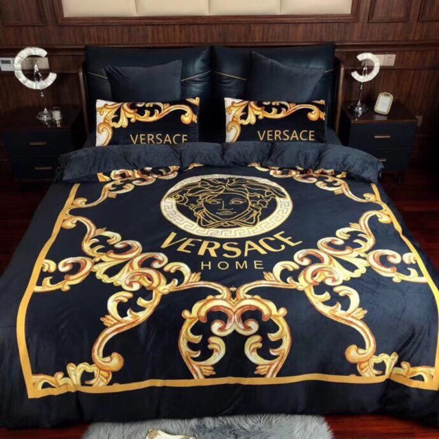 BỘ DRAP GIƯỜNG NỈ NHUNG VERSACE PHONG CÁCH HOÀNG GIA