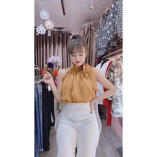 Áo cổ yếm cột nơ chất tơ cục hot