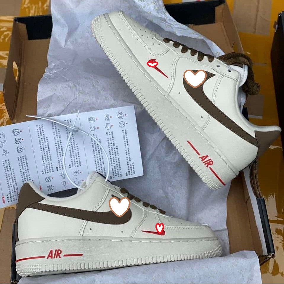 Giày thể thao nike_AF1 vệt nâu, Giày sneaker air force 1 low premium white brown nam nữ cực chất dễ phối đồ, Full Box !