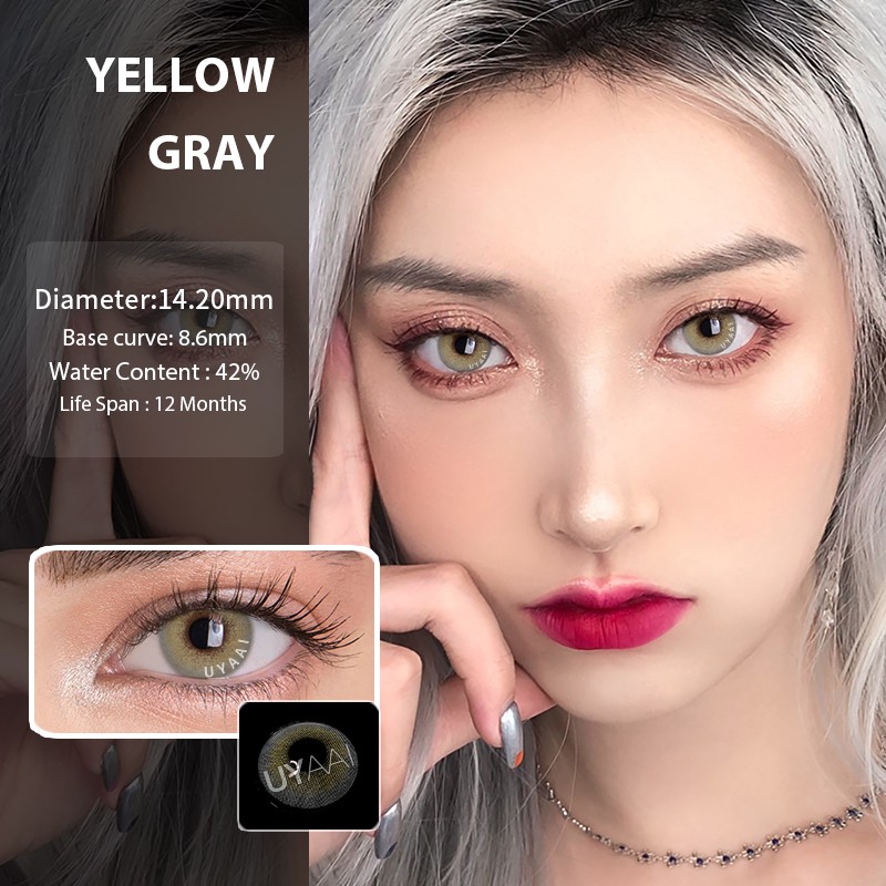 Set 2 kính áp tròng phản quang phân cực UYAAI màu xám tự nhiên