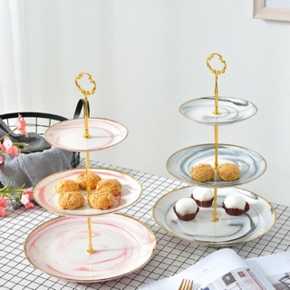 Khay sứ Vân đá, Vân Hồng đựng bánh kẹo, hoa quả 3 tầng (còn Vân Hồng)