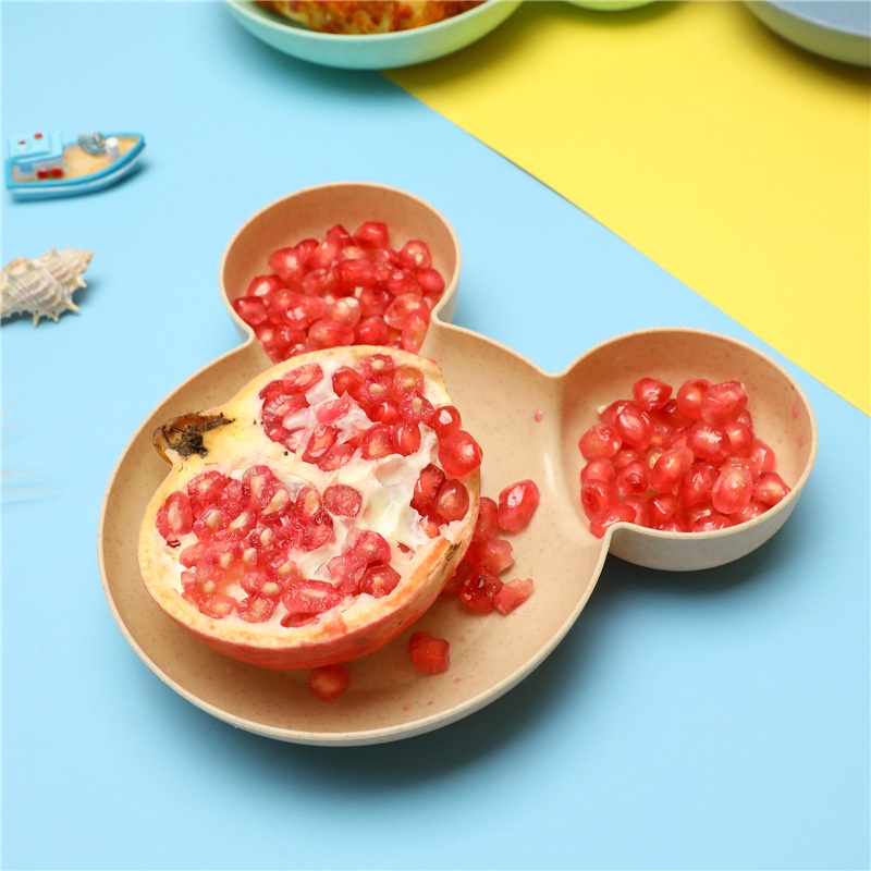 Bộ đồ ăn trẻ em dễ Đĩa Ăn Hình Chuột Hoạt Hình Dễ Thương Chia Ngăn Cho Trẻ Em