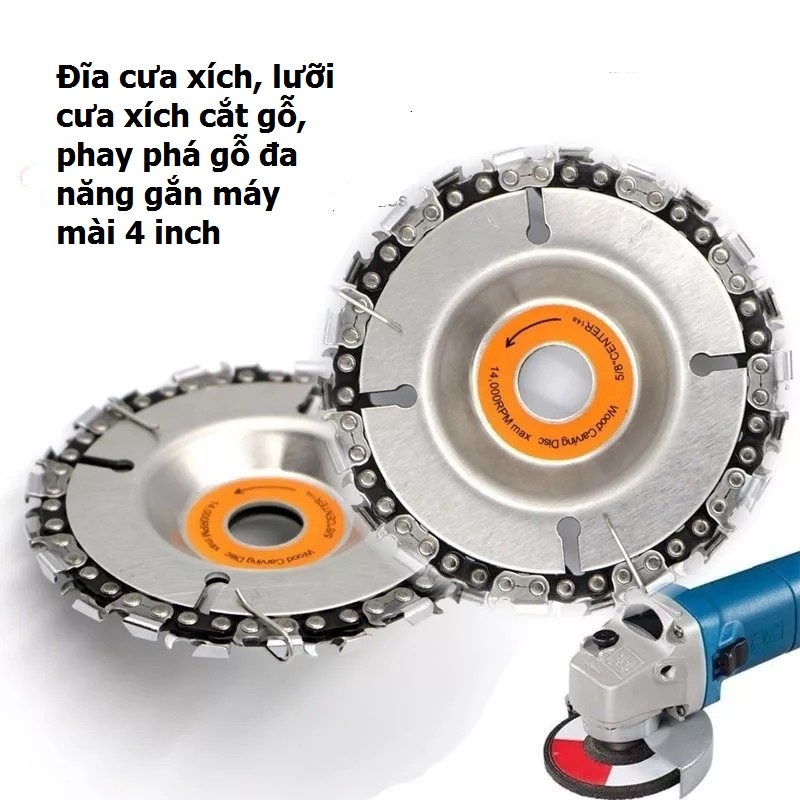 Đĩa cưa xích tròn, lưỡi cưa xích cắt gỗ, phay phá gỗ đa năng gắn máy mài 4 inch