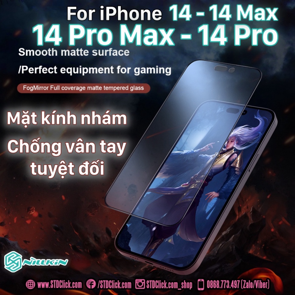 KÍNH CƯỜNG LỰC IPHONE 14 PRO MAX - 14 PRO - 14 PLUS - 14 NILLKIN CHỐNG VÂN TAY FOGMIRROR 2.5D CHÍNH HÃNG - HÀNG CHUẨN