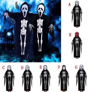 Set halloween bộ áo choàng xương/ choàng đầu lâu xương chéo kèm mặt nạ