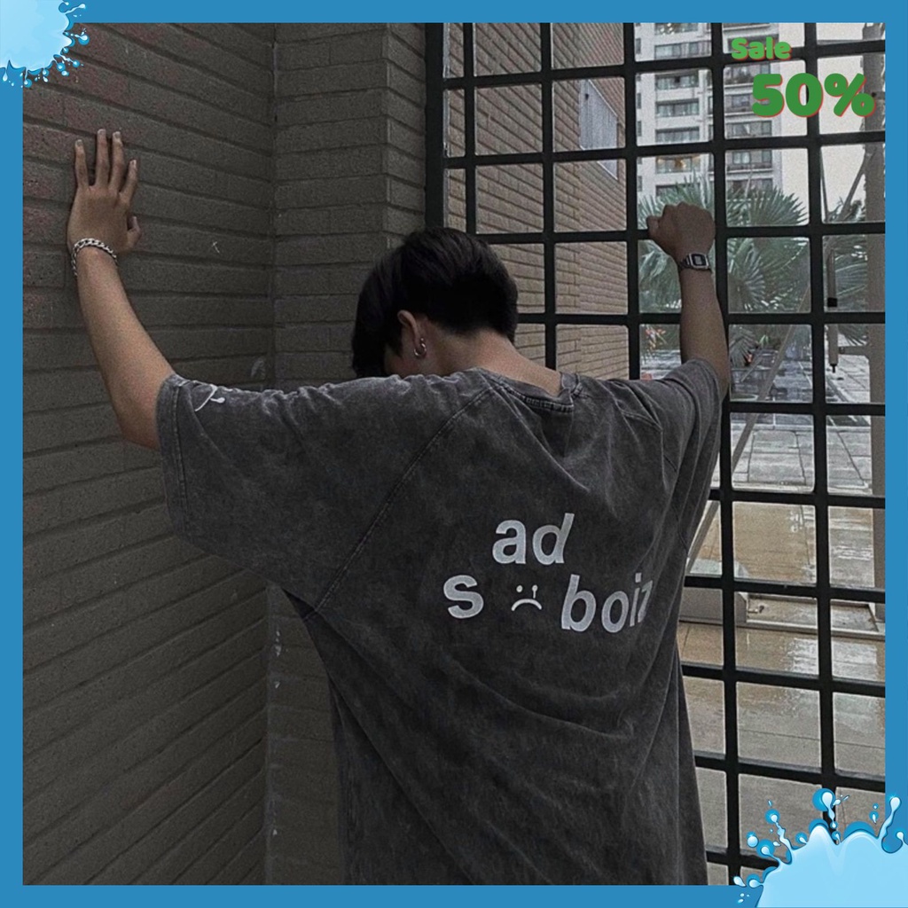 Áo sadboiz phông nữ nam wash tay lỡ AT2 form rộng, áo sadboiz thun nam nữ Unisex chất cotton siêu đẹp vải dày dặn