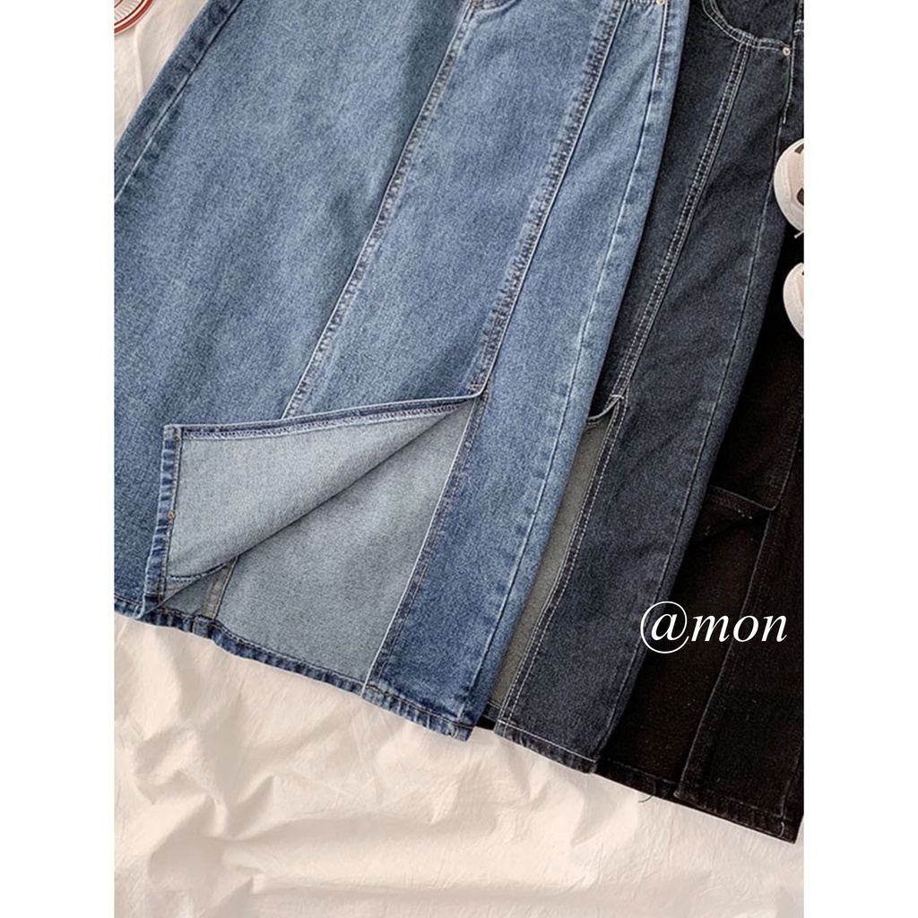 2101550 Chân váy jeans dáng dài nữ ulzzang xẻ bên nhiều màu chất jeans dày dặn có size | BigBuy360 - bigbuy360.vn