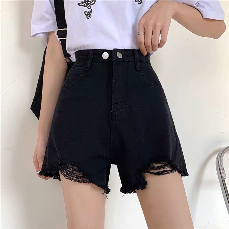 Quần jean♀۩✟Quần short denim nữ lưng cao cạp phiên bản hàn quốc ống rộng siêu hot mới ra mắt