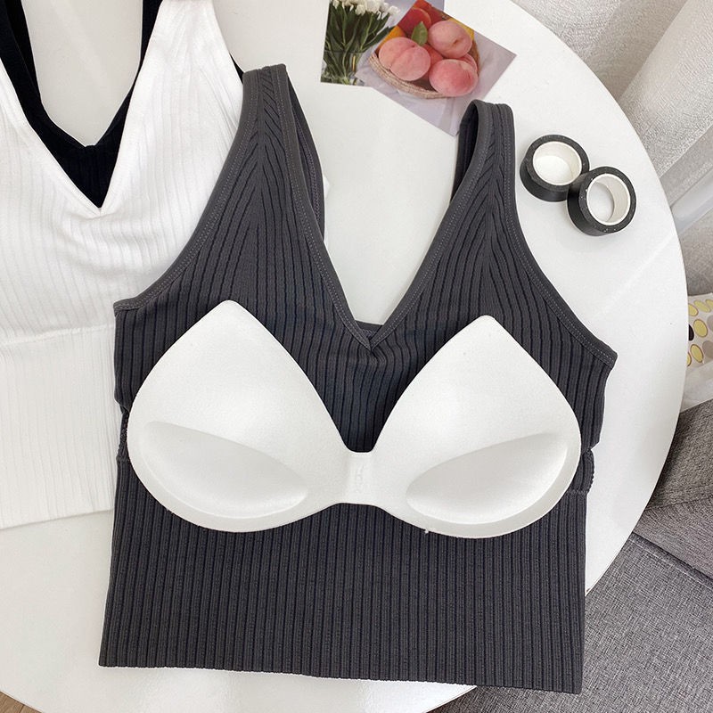 Áo Ngực Thể Thao Không Gọng Không Đường May Họa Tiết Kẻ Sọc Co Giãn Thời Trang 19881