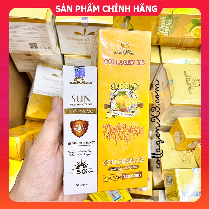 Combo Kem Chống Nắng Collagen X3 + Sữa Rửa Mặt Colagen X3 Luxury Mỹ Phẩm Đông Anh