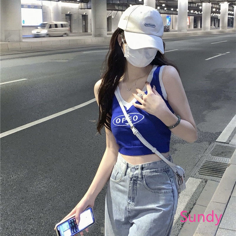 Áo Dệt Kim Hai Dây Cổ Chữ V Thời Trang Mùa Hè Cho Nữ