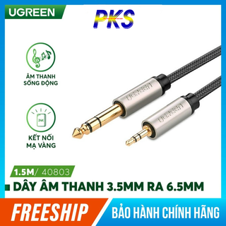 Cáp chuyển đổi âm thanh 3.5mm đầu đực sang 6.5mm đầu đực dài 1.5m ugreen av127 40803