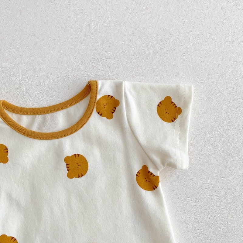 Bộ Áo Liền Quần Ngắn Tay Kèm Nón Vải Cotton Thời Trang Cho Bé Sơ Sinh