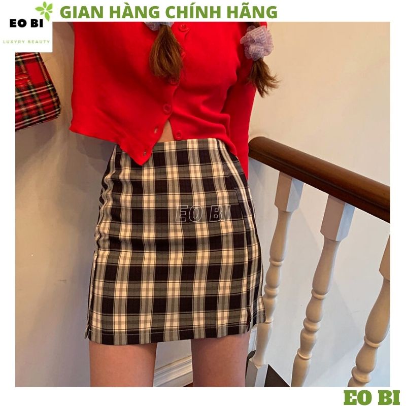 Chân váy kẻ caro xẻ đùi ôm body kiểu dáng trẻ chung năng động siêu đẹp - EOBI