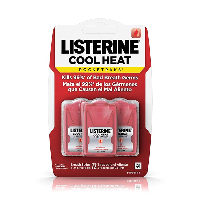 Miếng phim ngậm thơm miệng Listerine Cool Heat PocketPaks, 3 x 24