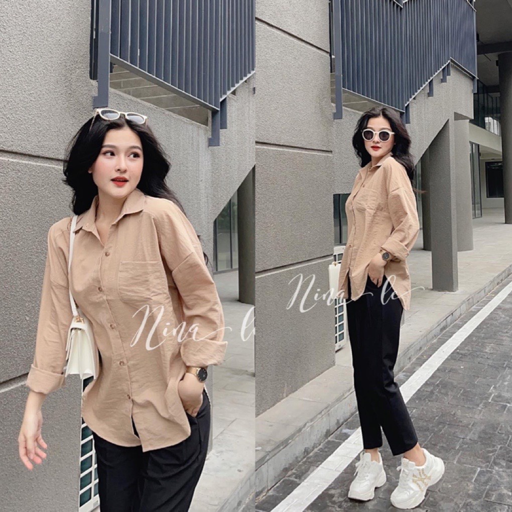 Áo sơ mi nữ chất đũi form rộng freesize thoáng mát