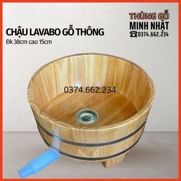 Chậu lavabo gỗ thông, chậu gỗ lavabo, chậu lavabo