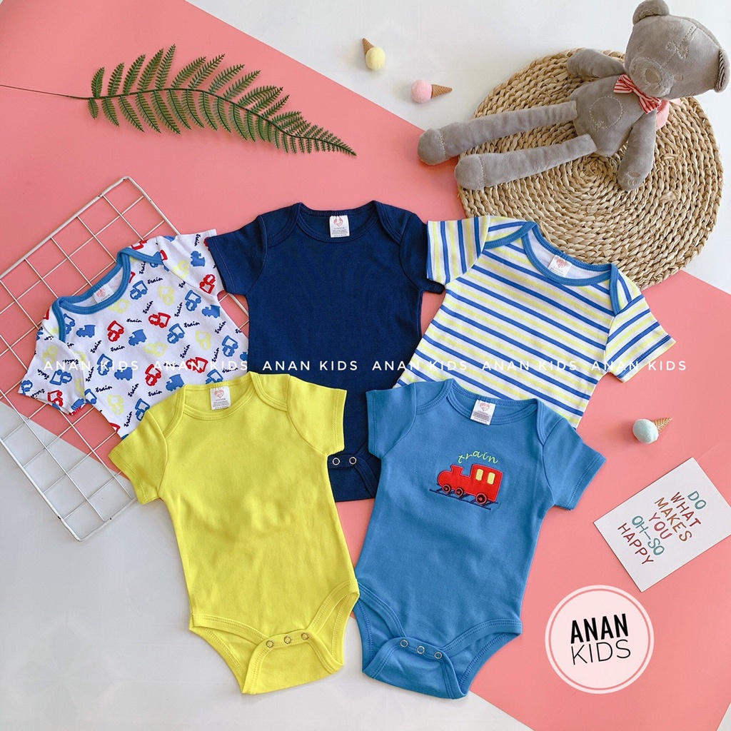 (CHỌN MẪU) Set 5 Bodysuit Body Chip Cộc Tay HPBaBy Đáng Yêu Cho Bé Trai Bé Gái Sơ Sinh Đến 10Kg