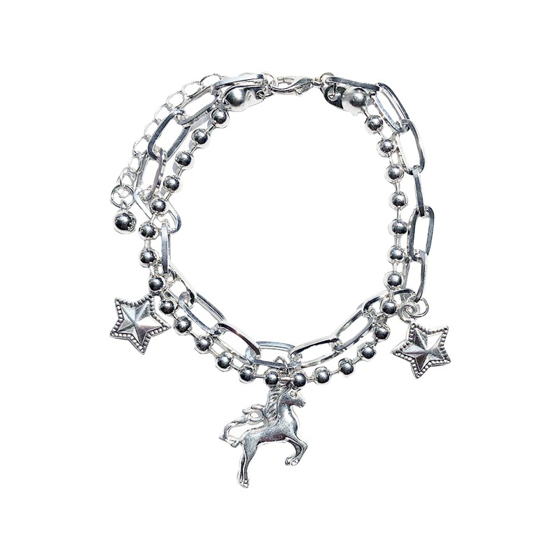 Vòng tay thiết kế mặt hình kỳ lân/2 ngôi sao phong cách hip hop hợp thời trang