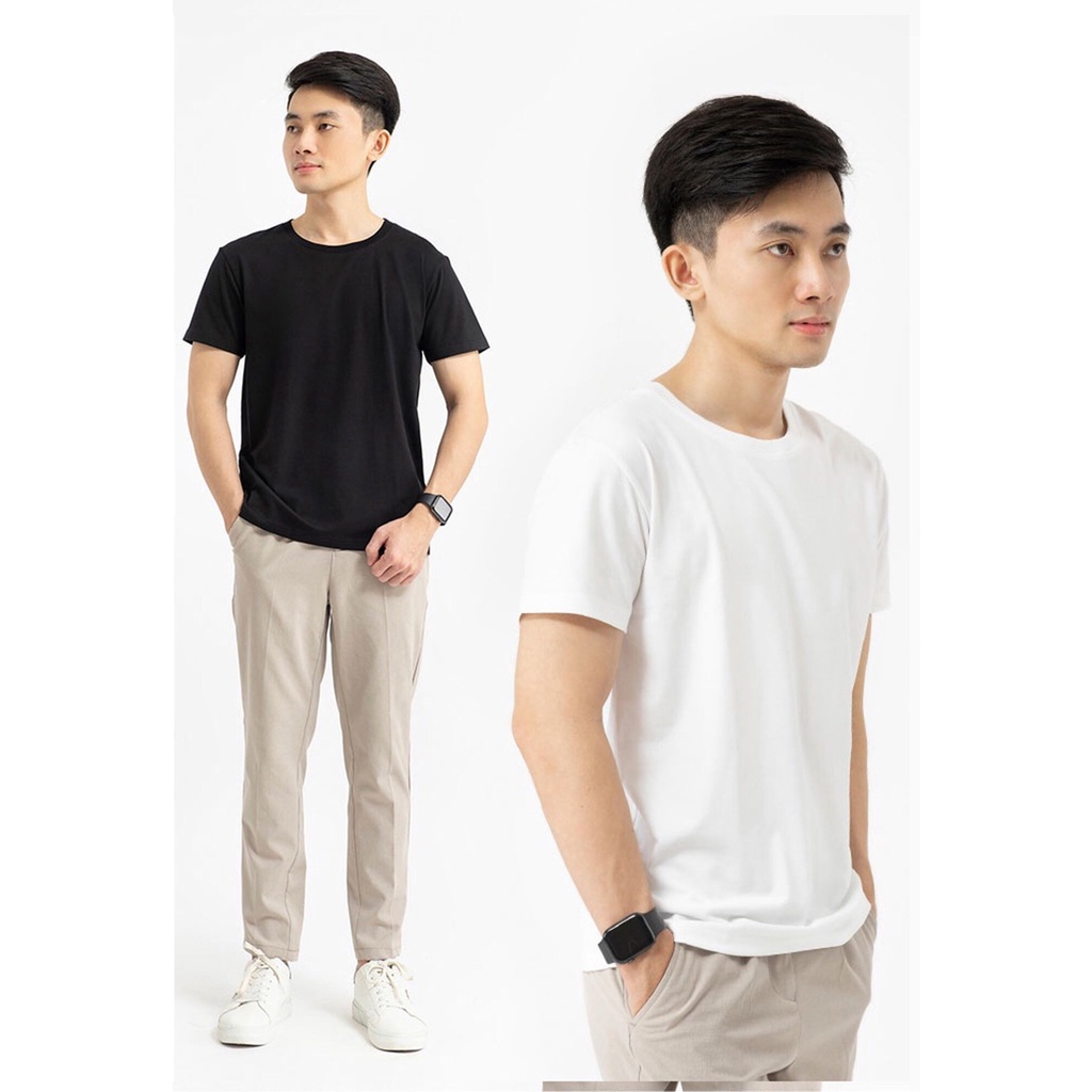 Áo Thun Nam, Áo Phông Nam Cổ Tròn Tay Ngắn Trơn BOUTON Cotton Co Giãn Phong Cách Trẻ Trung Đẹp Slim